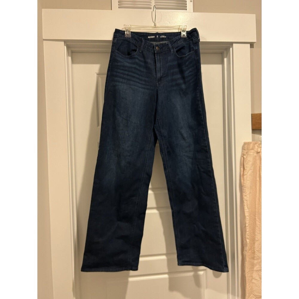 Old Navy Jeans Womens 12 Tall Dark Blue Wow Wide Leg High Rise Stretch Denim